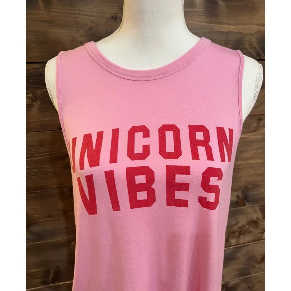 Women’s Hippie Chic Pink Unicorn Vibes Sleeveless Shirt - Picture 5 of 5